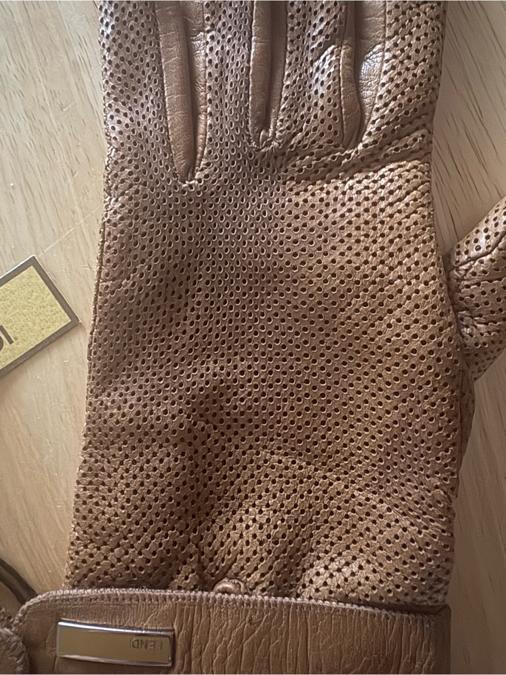Fendi Brown Perforated Leather Gloves (New- other), XS - Picture 4 of 9